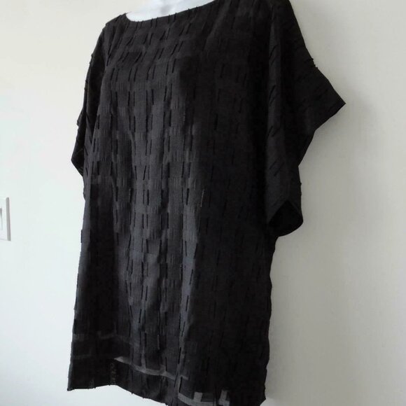 NWT EILEEN FISHER Black Cotton Silk Blend Clipped Chiffon Blouse Top Size Small - Picture 2 of 7